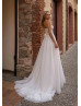 Strapless Beaded Ivory Lace Tulle Slit Sexy Wedding Dress